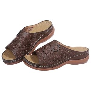 YOLAI Women Slip-On Wedges Beach Open Toe Breathable Sandals Embroidery Shoes